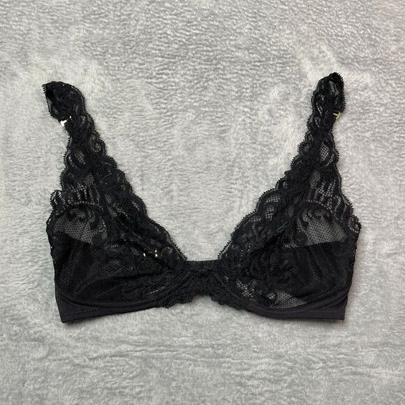 Natori Black Lace Unlined Underwire Demi Bra 32 C/D Coquette Office Siren - Picture 8 of 12
